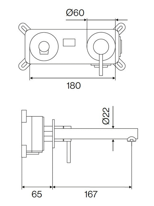 ST25S 2 Hole Wall Basin Mixer 167