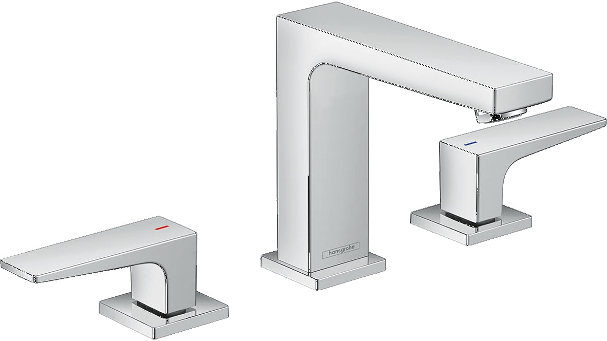 Metropol 3-hole basin mixer 110 with lever handle and push-open waste