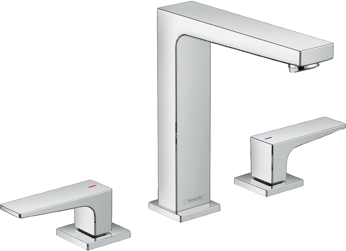 Metropol 3-hole basin mixer 160 with lever handles and push-open waste