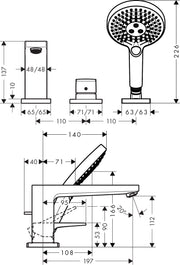 Metropol 3-hole rim-mounted single lever bath mixer with lever handle