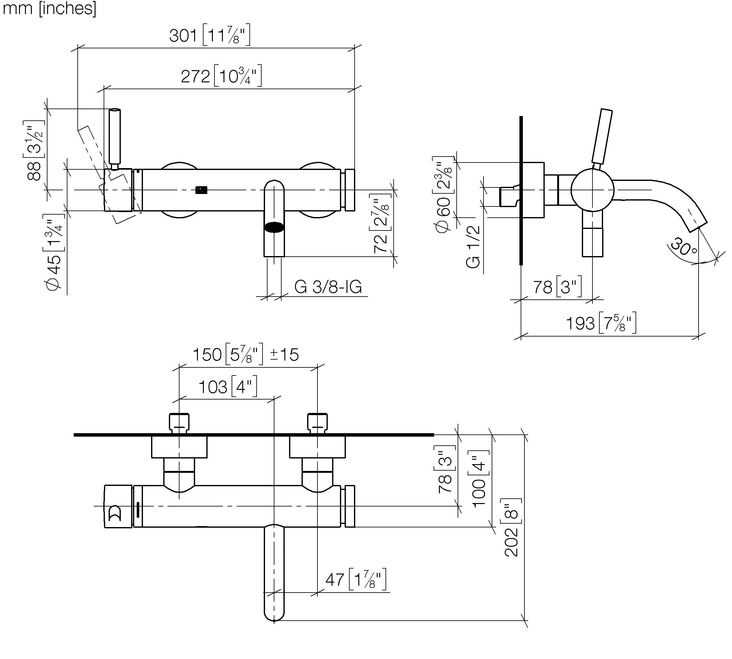 Meta Single Lever Bath Mixer For Wall Mounting Without Shower Set Chrome