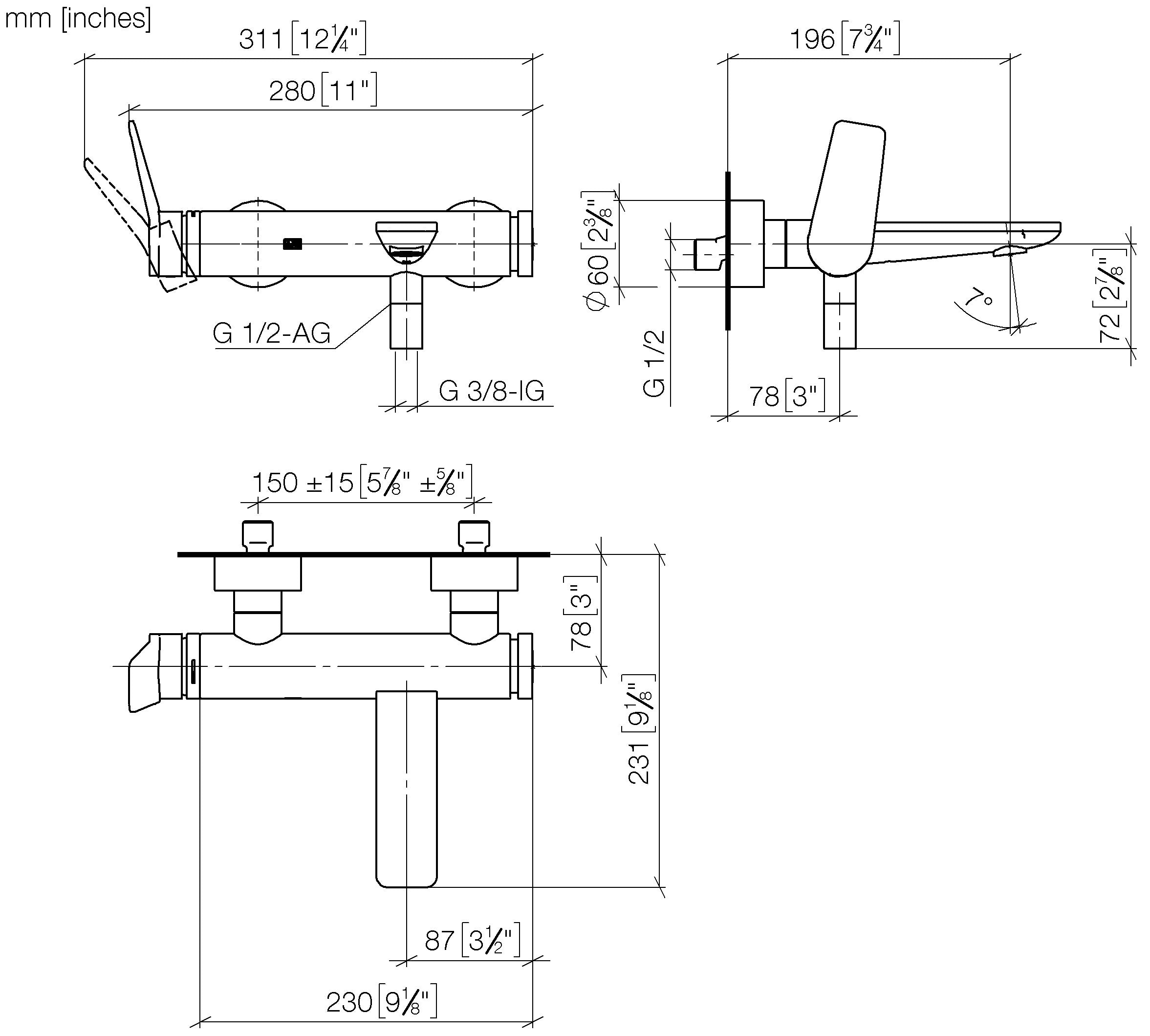 Liss Single Lever Bath Mixer For Wall Mounting Without Shower Set Chrome