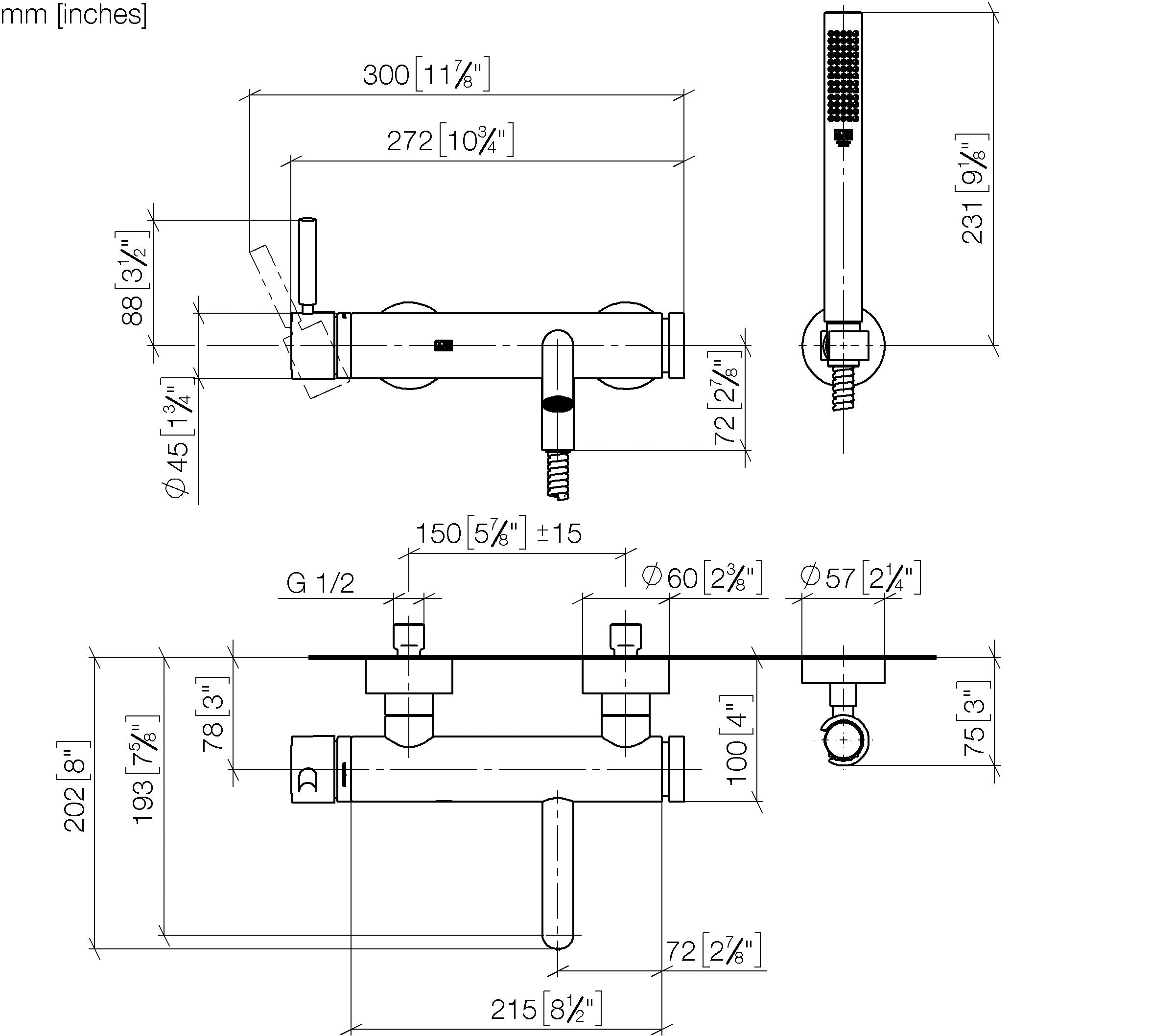 Meta Single Lever Bath Mixer For Wall Mounting With Hand Shower Set Chrome