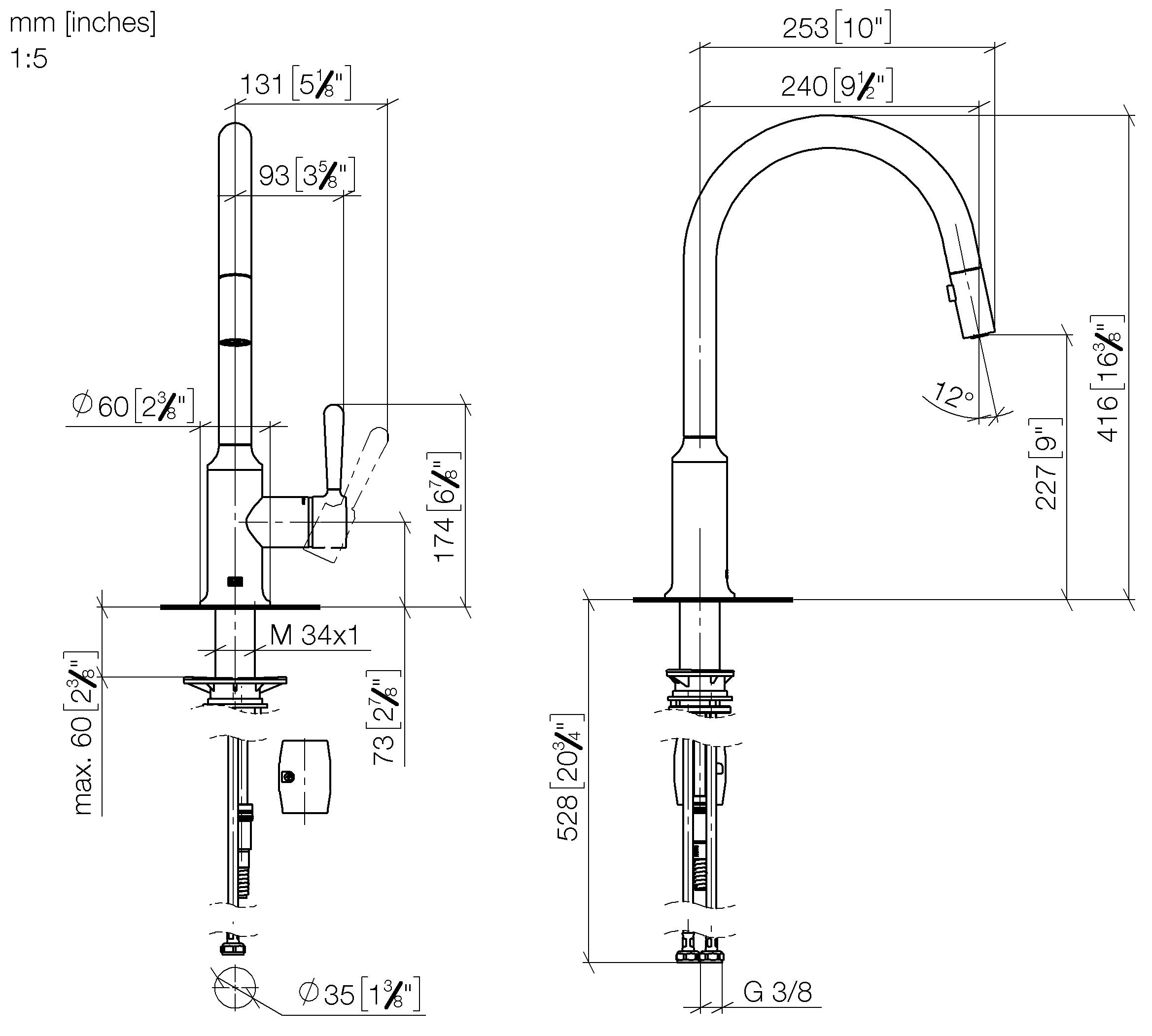 Vaia Single Lever Mixer Pull Down With Spray Function Chrome