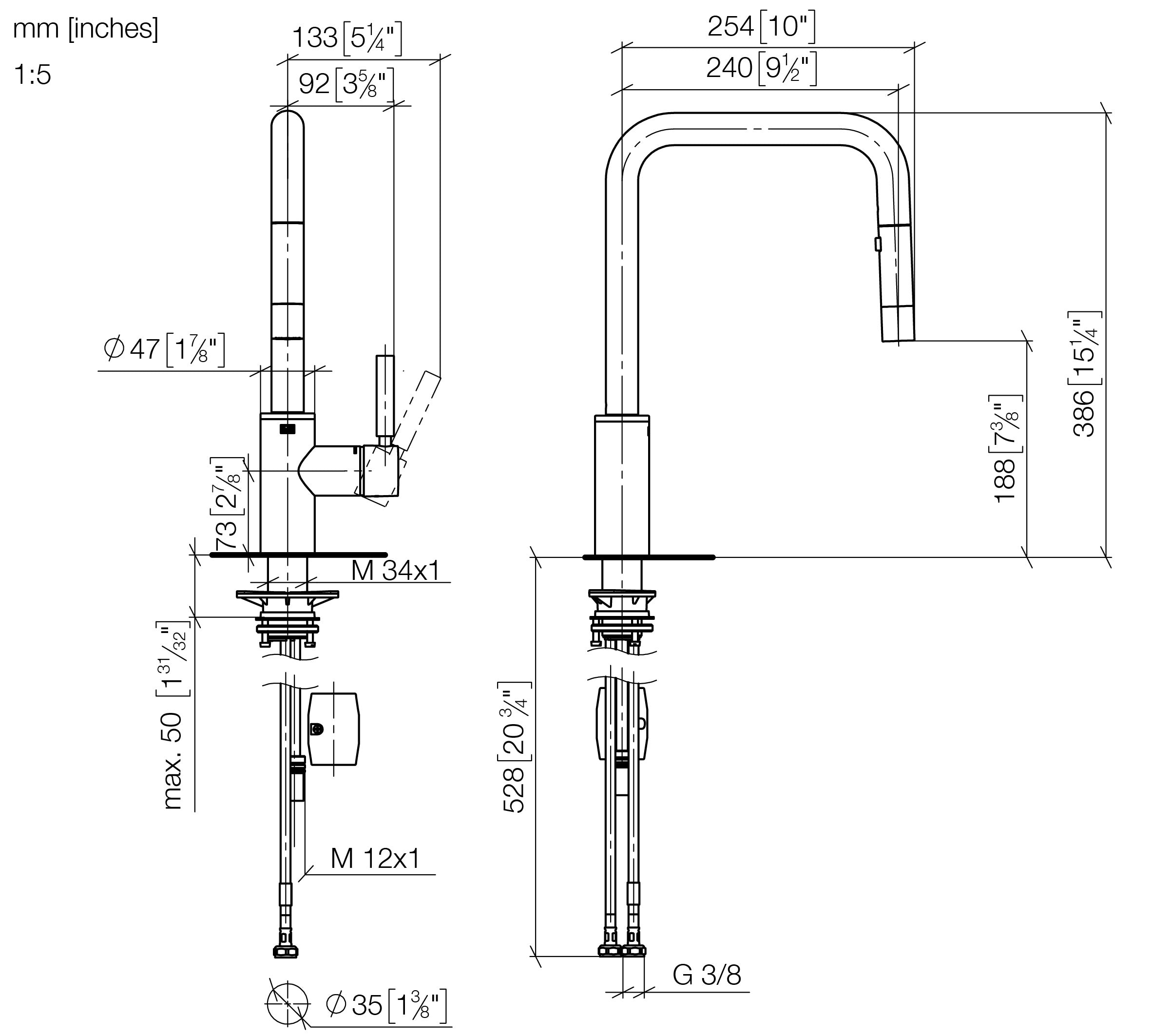 Meta Square Single Lever Mixer Pull Down With Spray Function Chrome