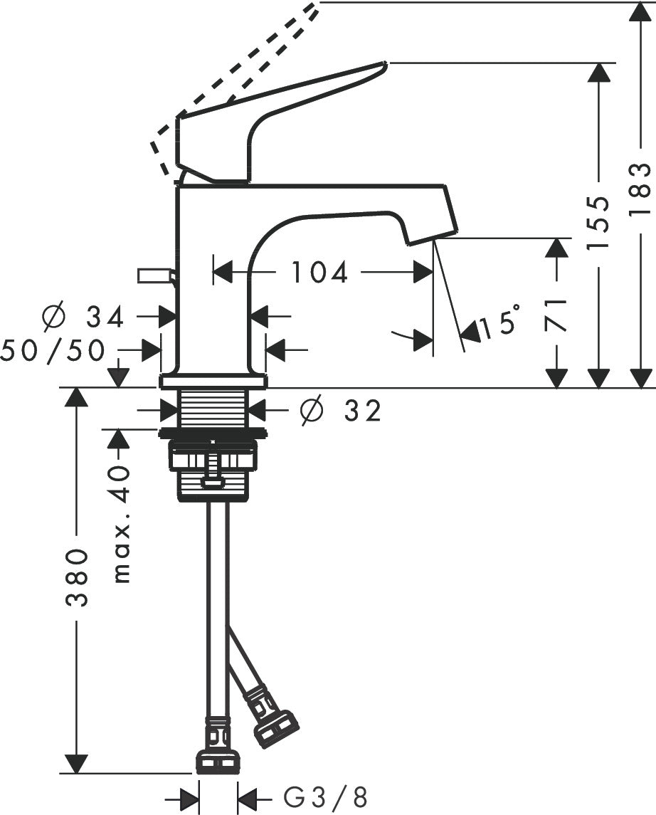 AXOR Citterio M Single lever basin mixer 70 for cloakroom basins with pop-up waste