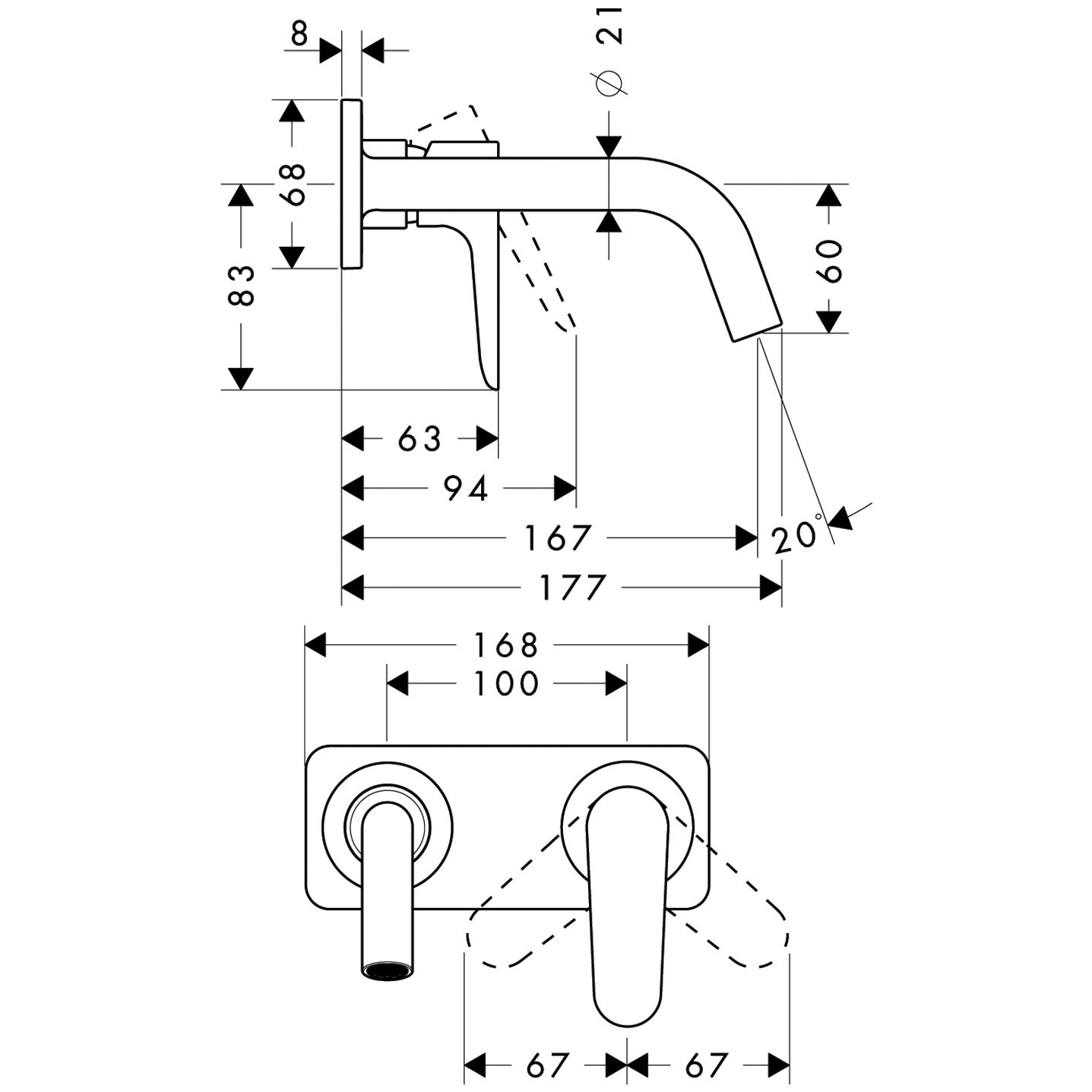 AXOR Citterio M Single lever basin mixer for concealed installation wall-mounted with spout 167 mm and plate