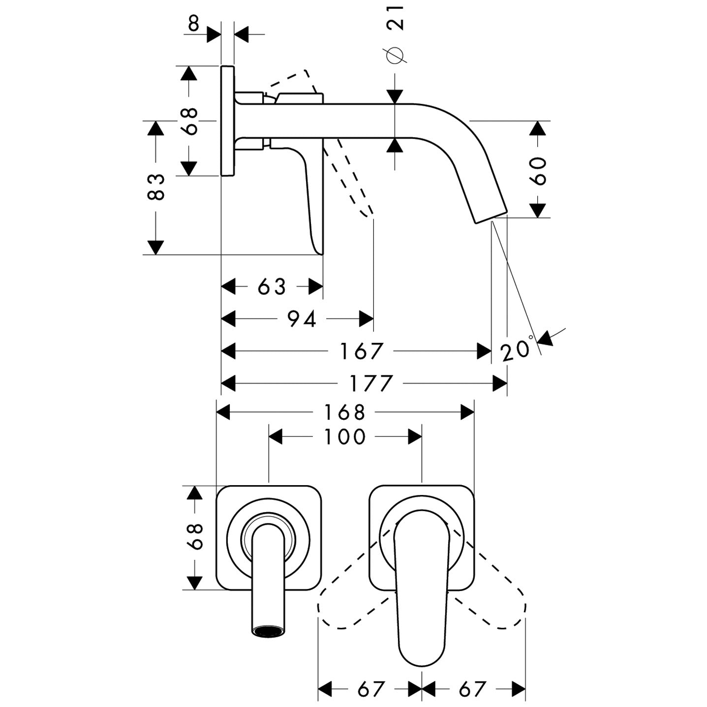 AXOR Citterio M Single lever basin mixer for concealed installation wall-mounted with spout 167 mm and escutcheons