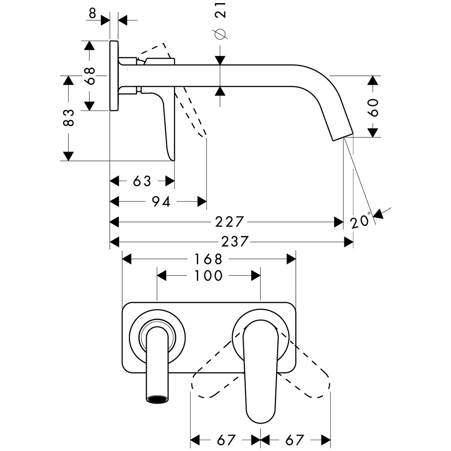 AXOR Citterio M Single lever basin mixer for concealed installation wall-mounted with spout 227 mm and plate