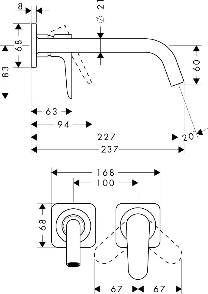 AXOR Citterio M Single lever basin mixer for concealed installation wall-mounted with spout 227 mm and escutcheons