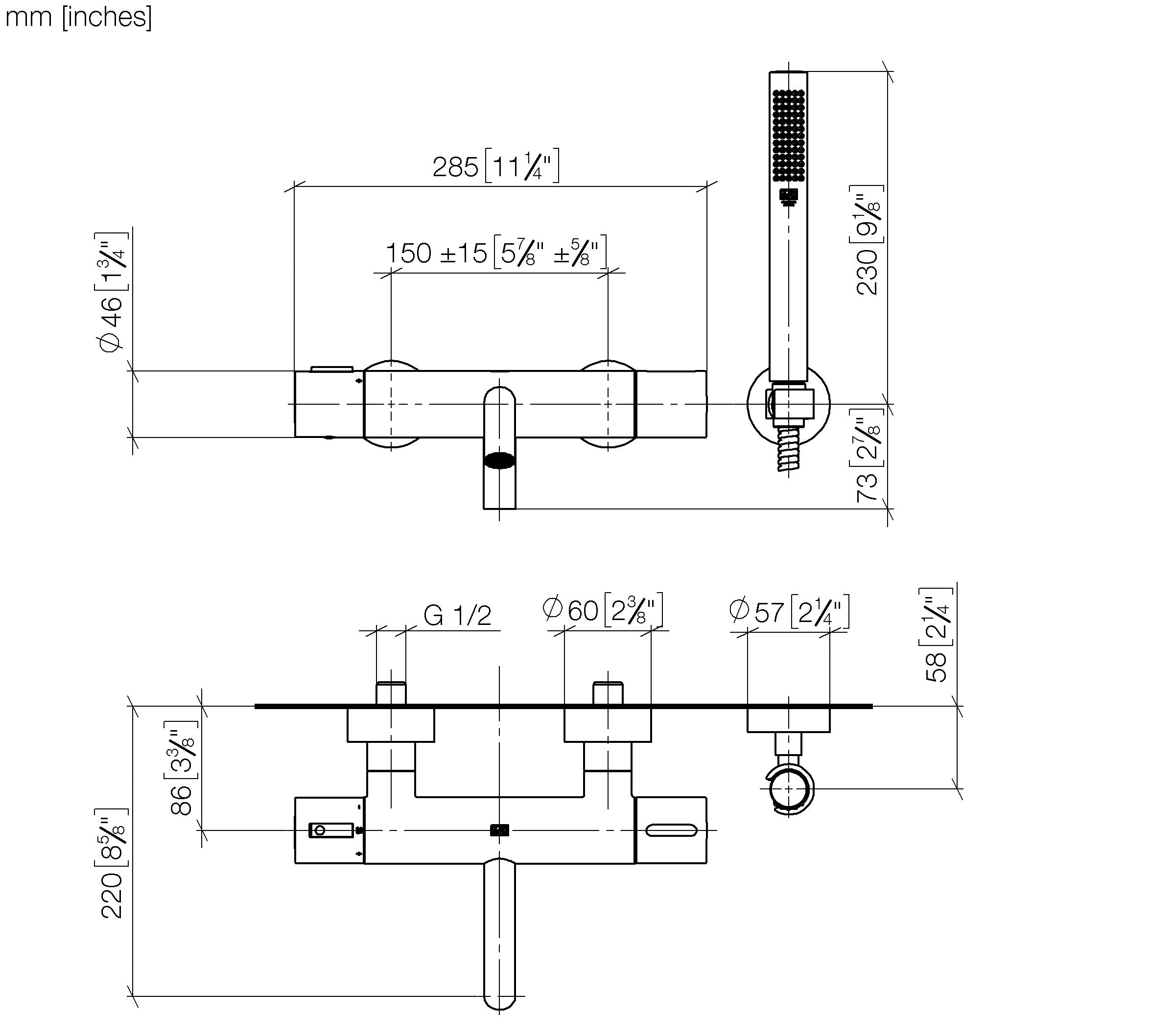Meta Bath Thermostat For Wall Mounting With Hand Shower Set Chrome