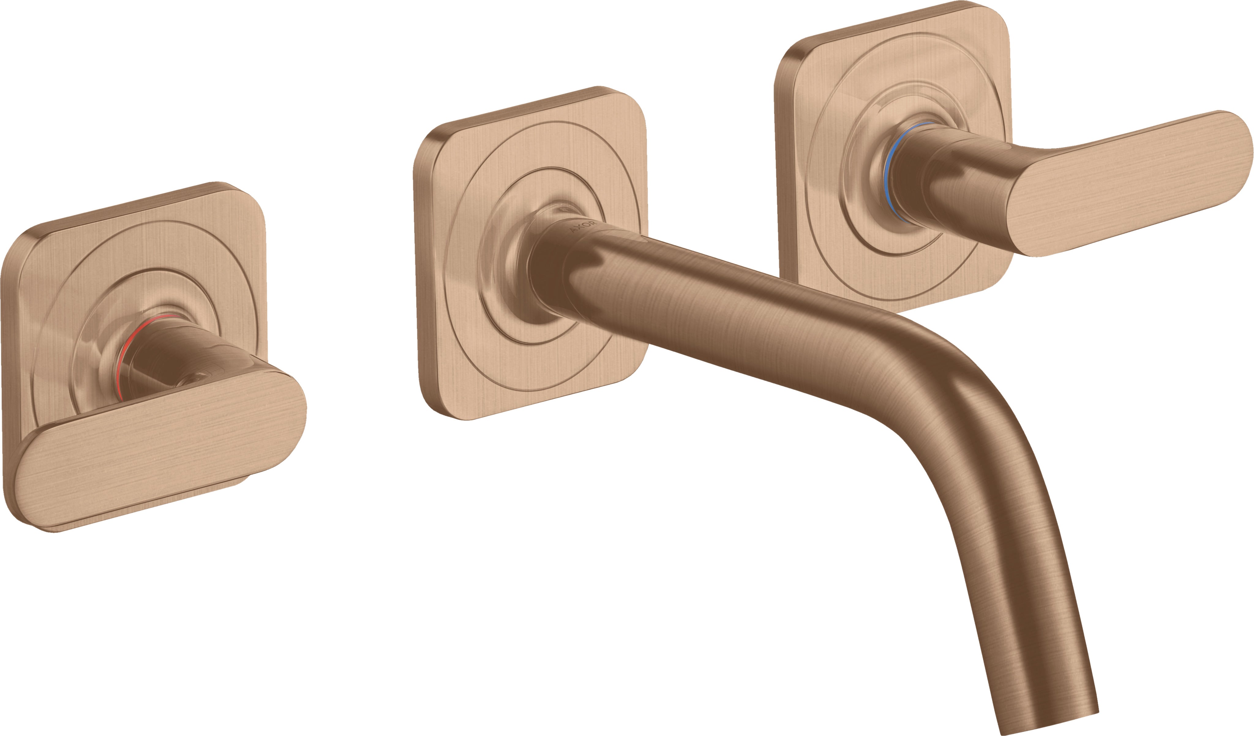 AXOR Citterio M 3-hole basin mixer for concealed installation wall-mounted with spout 166 mm, lever handles and escutcheons