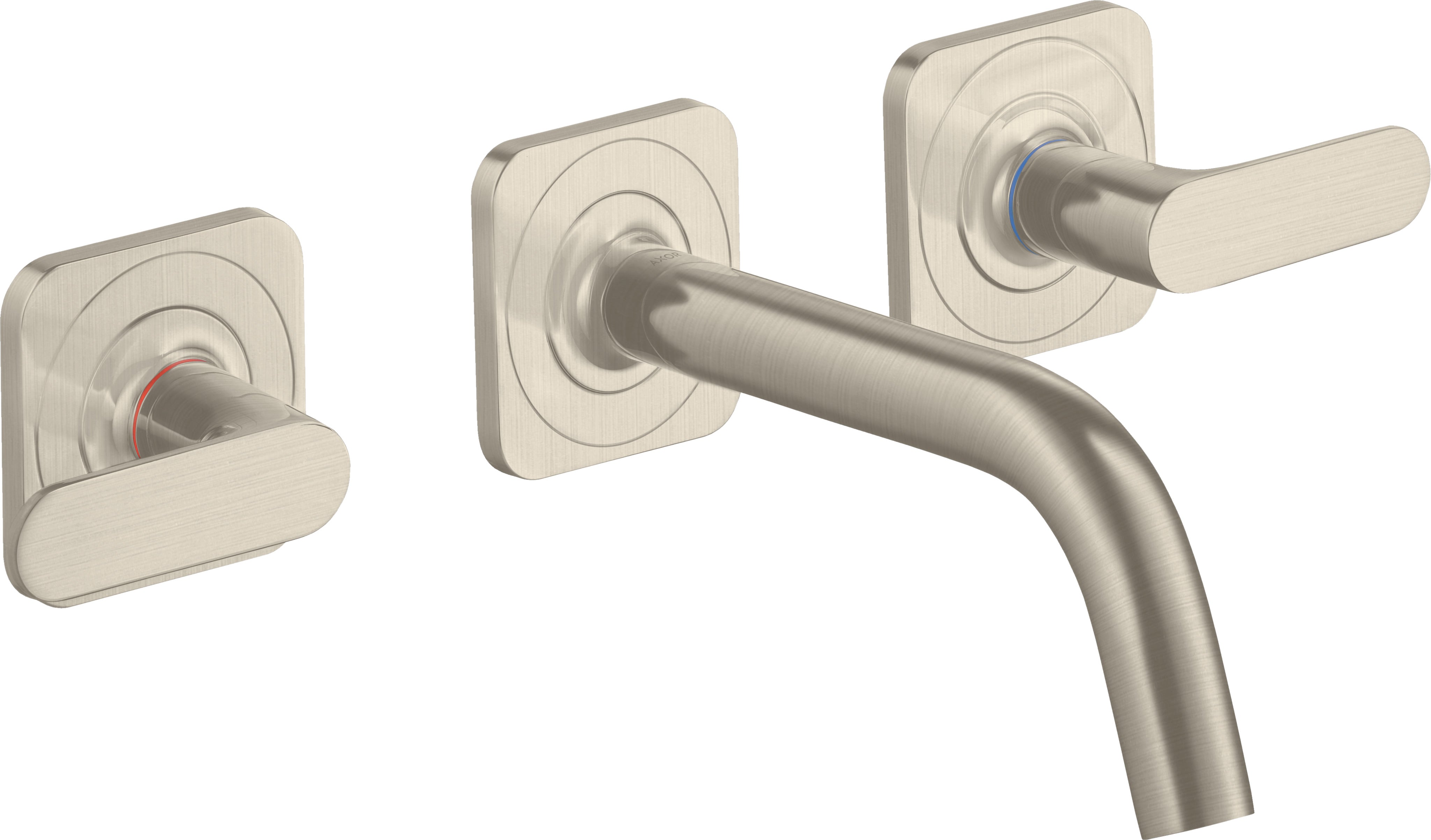 AXOR Citterio M 3-hole basin mixer for concealed installation wall-mounted with spout 166 mm, lever handles and escutcheons