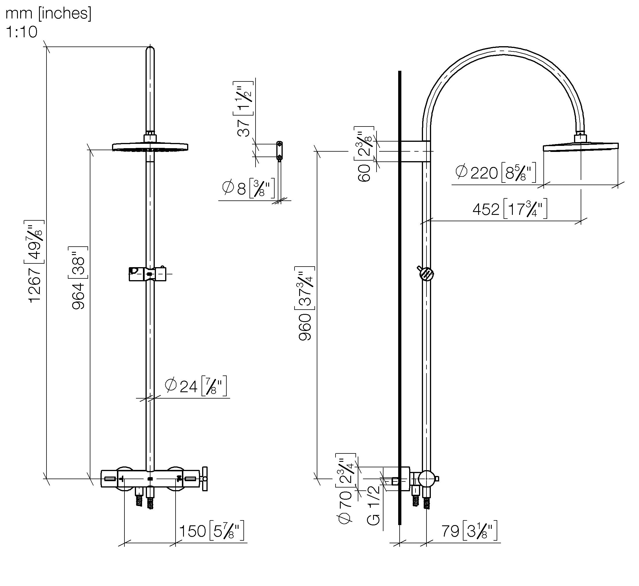 Tara Shower Pipe With Shower Thermostat Without Hand Shower Flowreduce 220 mm Chrome