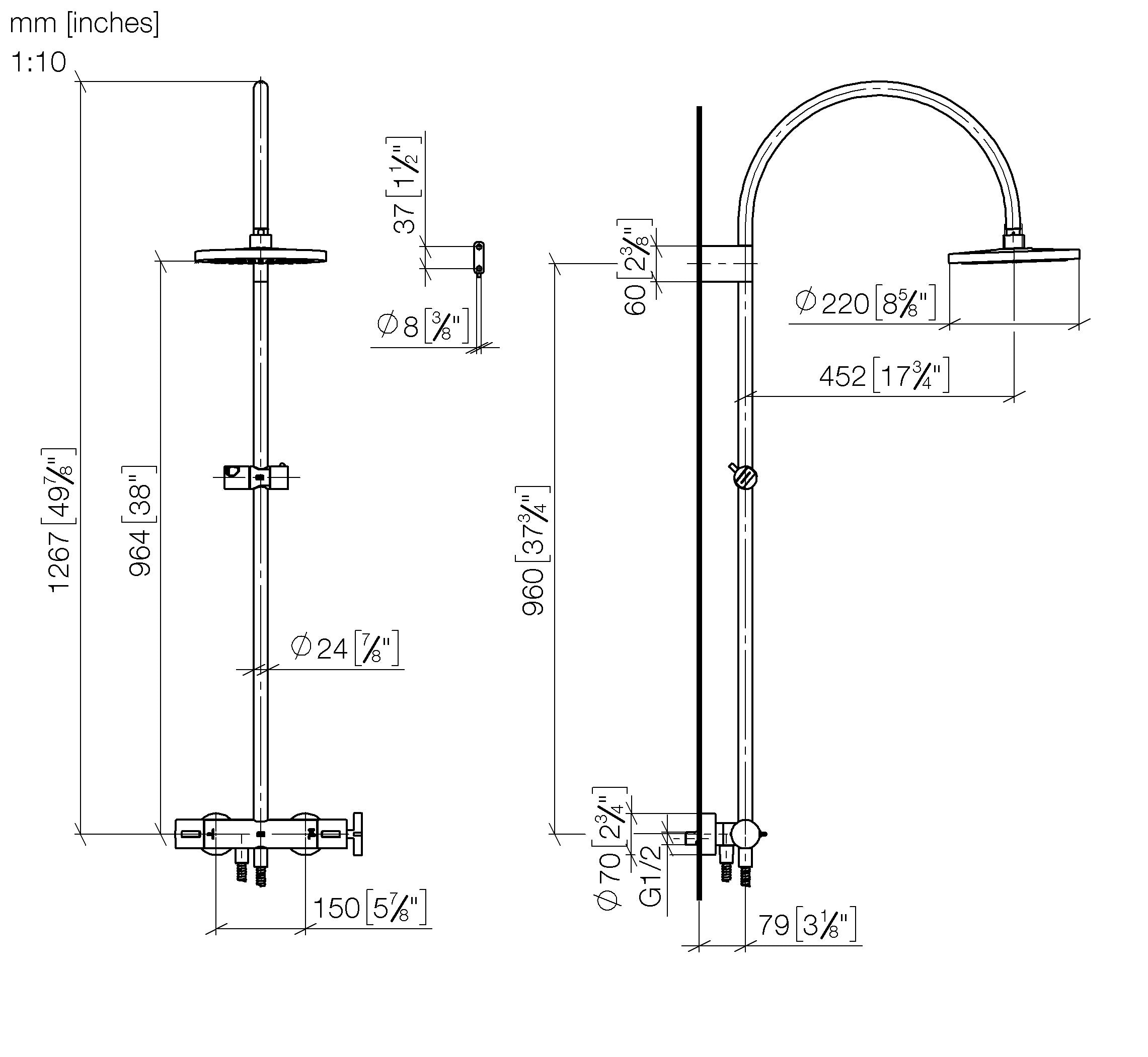 Vaia Shower Pipe With Shower Thermostat Without Hand Shower Flowreduce Chrome