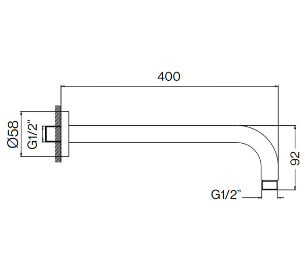 BLACK - 400mm Wall Shower Arm