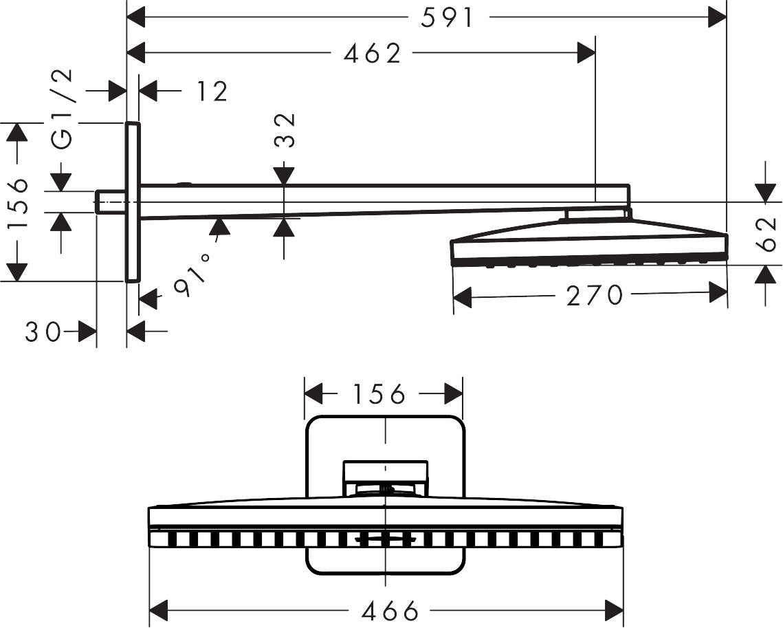 AXOR ShowerSolutions Overhead shower 460/300 1jet with shower arm and softsquare escutcheon