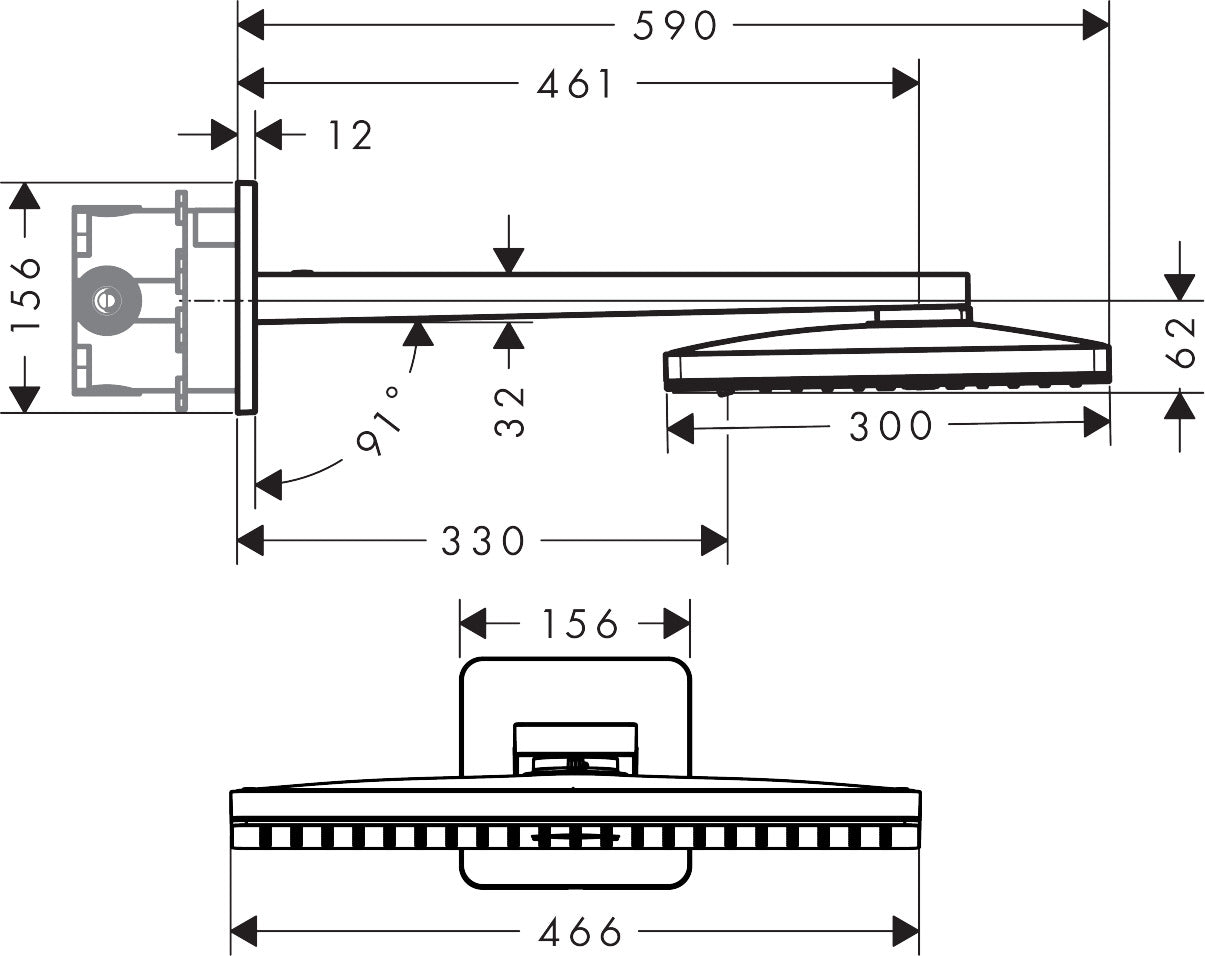 AXOR ShowerSolutions Overhead shower 460/300 2jet with shower arm and softsquare escutcheon