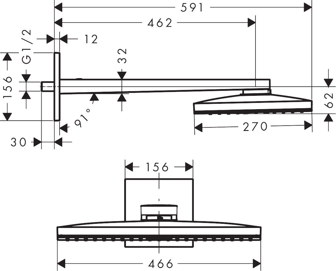 AXOR ShowerSolutions Overhead shower 460/300 1jet with shower arm and square escutcheon