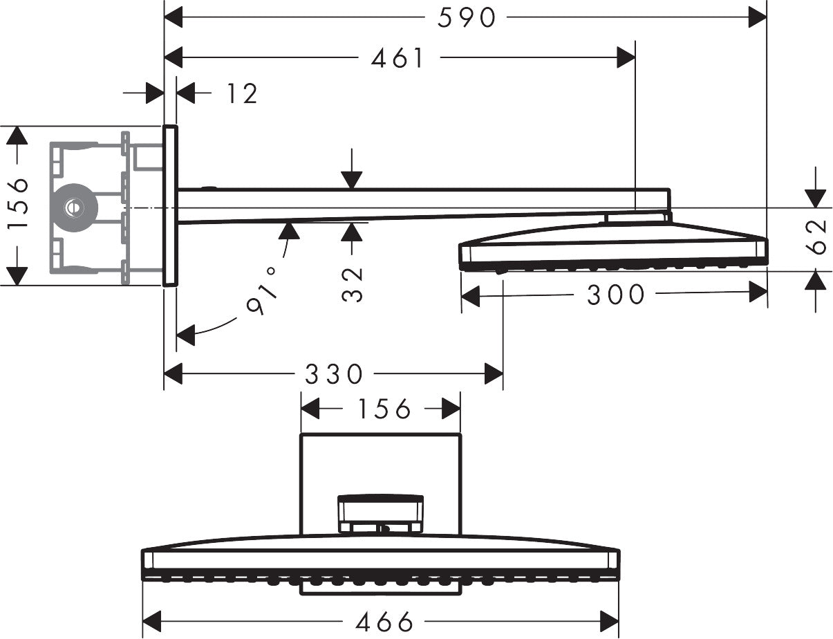 AXOR ShowerSolutions Overhead shower 460/300 2jet with shower arm and square escutcheon