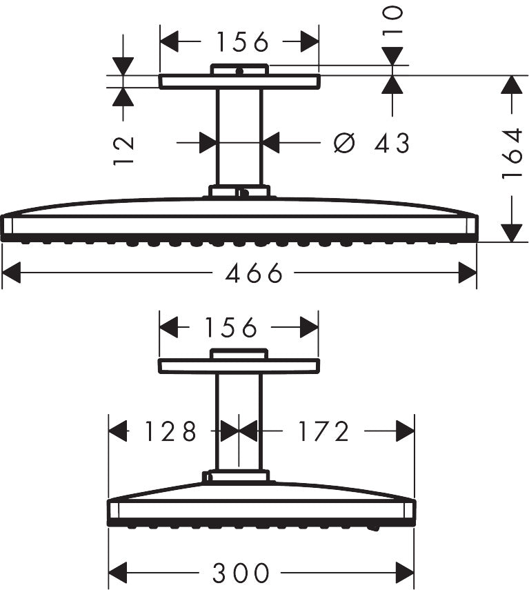 AXOR ShowerSolutions Overhead shower 460/300 3jet with ceiling connection