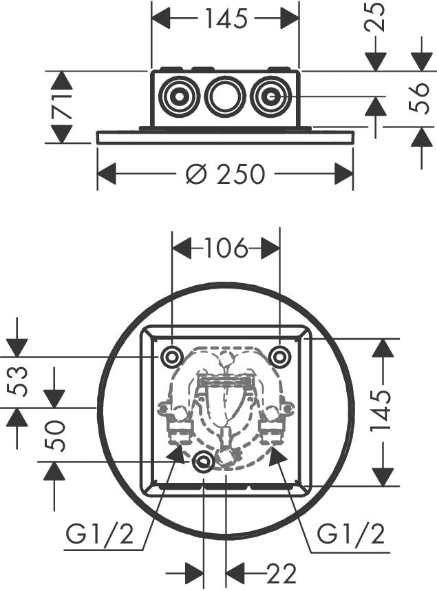 AXOR ShowerSolutions Overhead shower 250 1jet ceiling integrated
