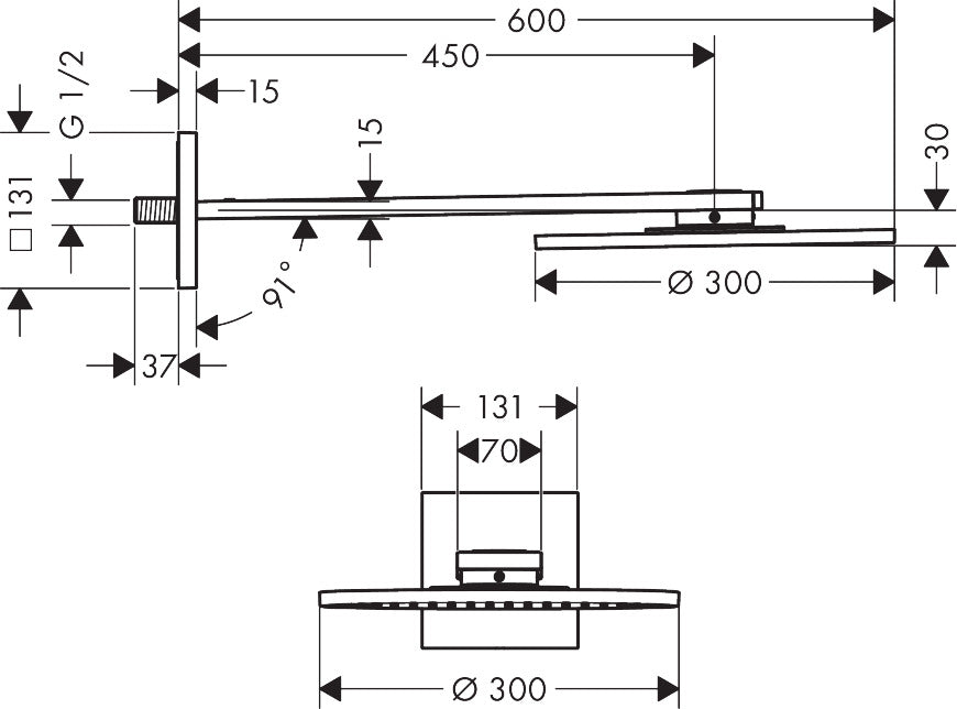 AXOR ShowerSolutions Overhead shower 300 1jet with shower arm