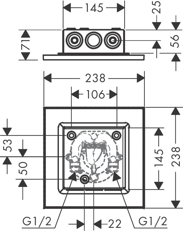 AXOR ShowerSolutions Overhead shower 250/250 2jet ceiling integrated