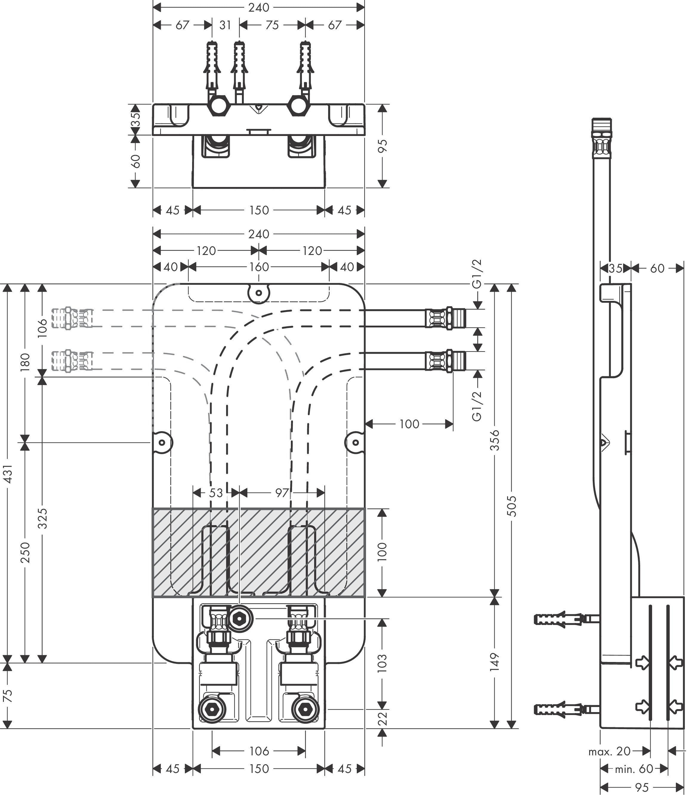 AXOR ShowerSolutions Basic set for overhead shower ceiling