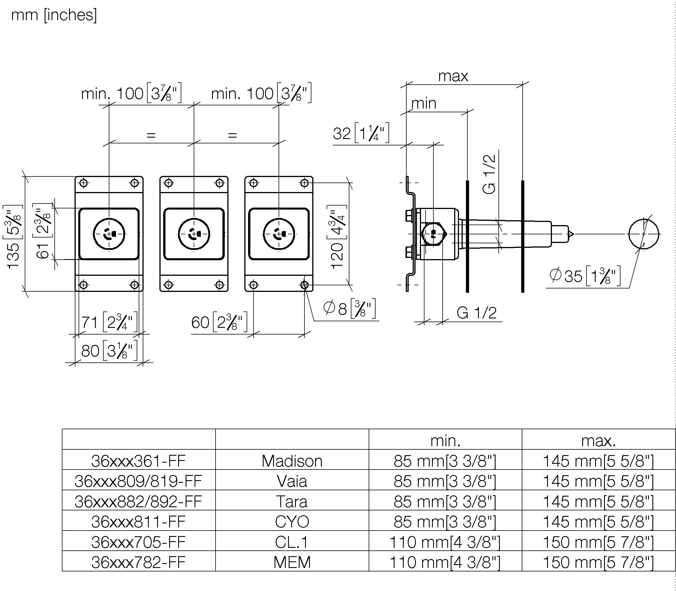 Concealed Wall Mounted Mixer Variable Positioning