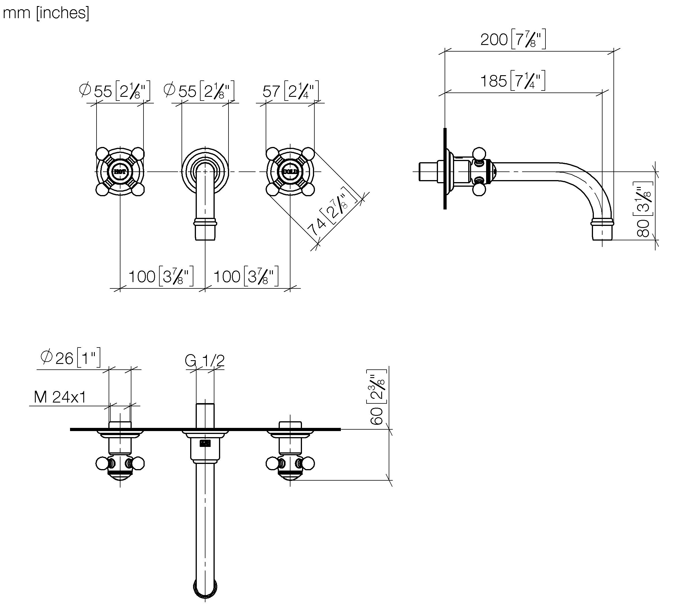 Madison Wall Mounted Basin Mixer Without Pop Up Waste Chrome