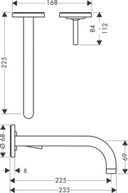 AXOR Uno Single lever basin mixer for concealed installation wall-mounted with spout 225 mm and escutcheons