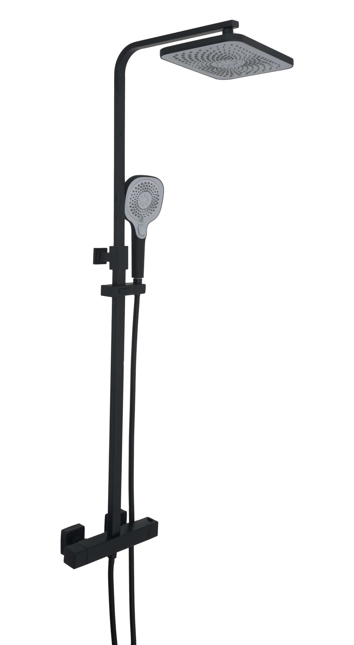 HIX THERMOSTATIC BAR VALVE WITH 2 OUTLETS,
 ADJUSTABLE RISER AND MULTIFUNCTION
 SHOWER HANDLE