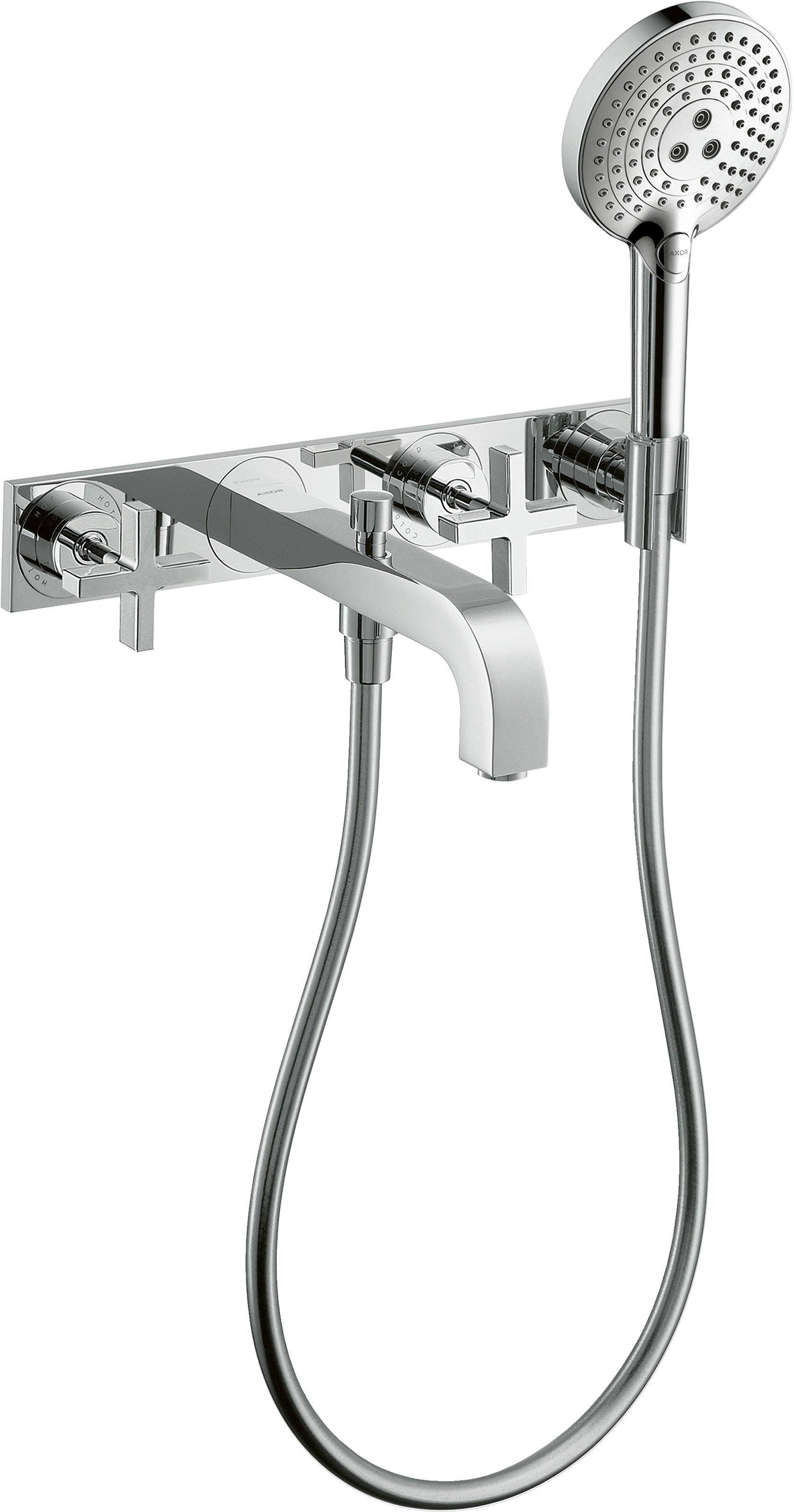 AXOR Citterio 3-hole bath mixer for concealed installation wall-mounted with cross handles and plate