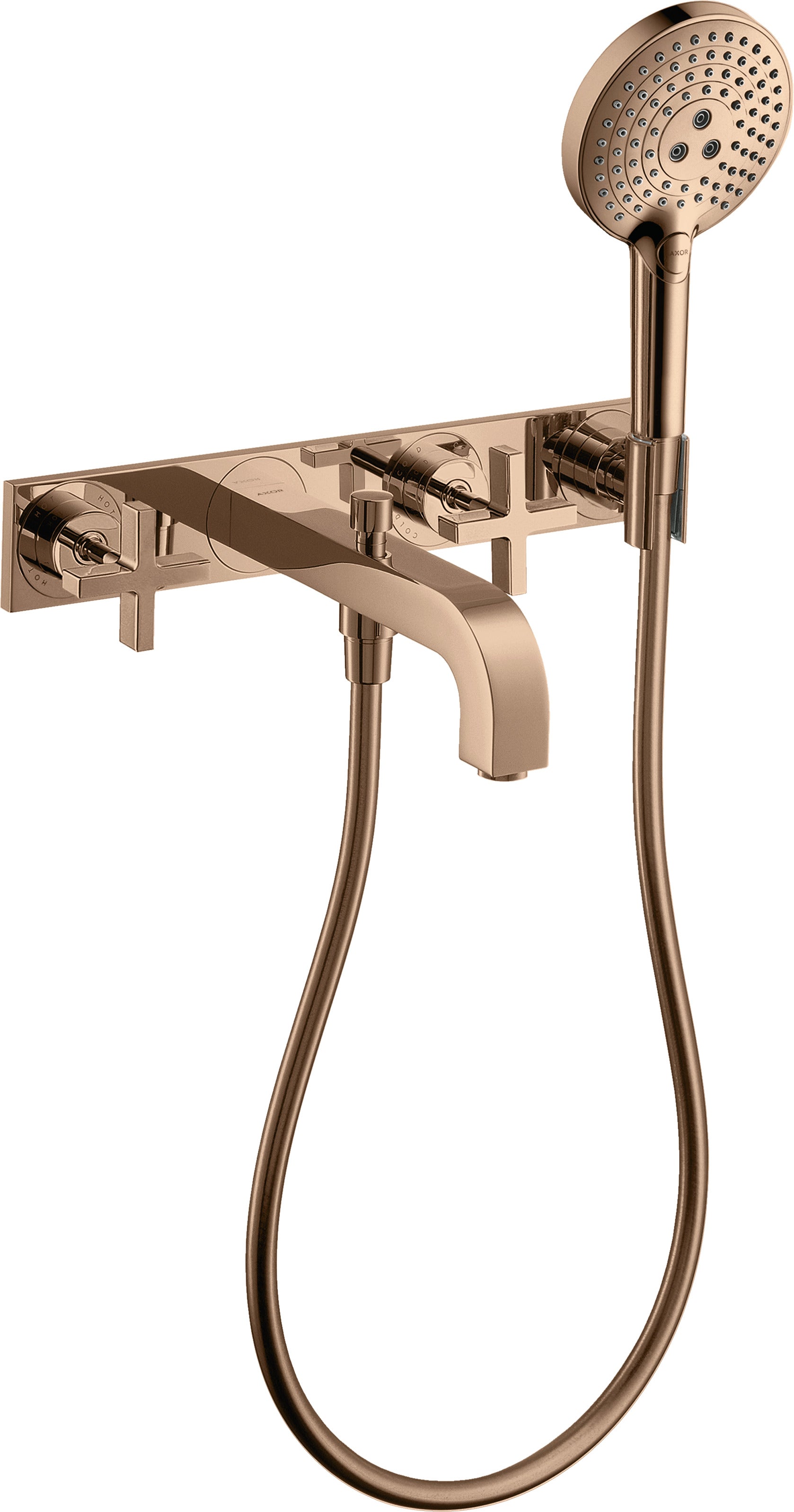 AXOR Citterio 3-hole bath mixer for concealed installation wall-mounted with cross handles and plate
