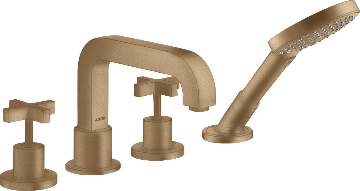 AXOR Citterio 4-hole rim-mounted bath mixer with cross handles and escutcheons