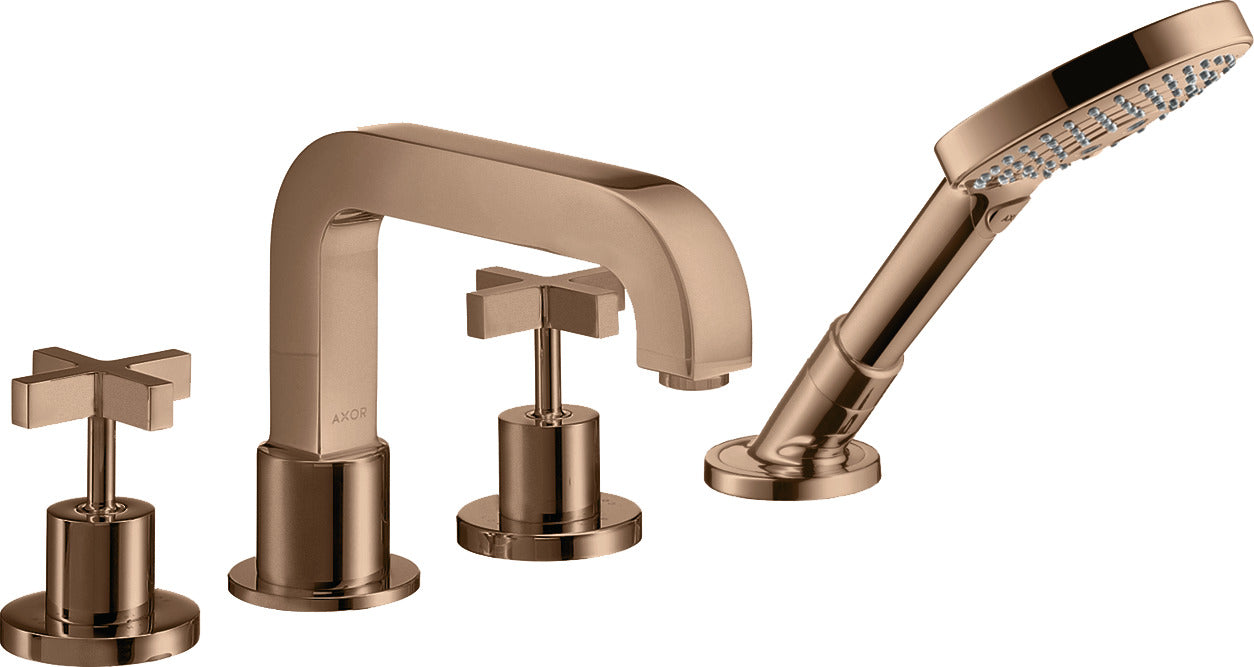 AXOR Citterio 4-hole rim-mounted bath mixer with cross handles and escutcheons