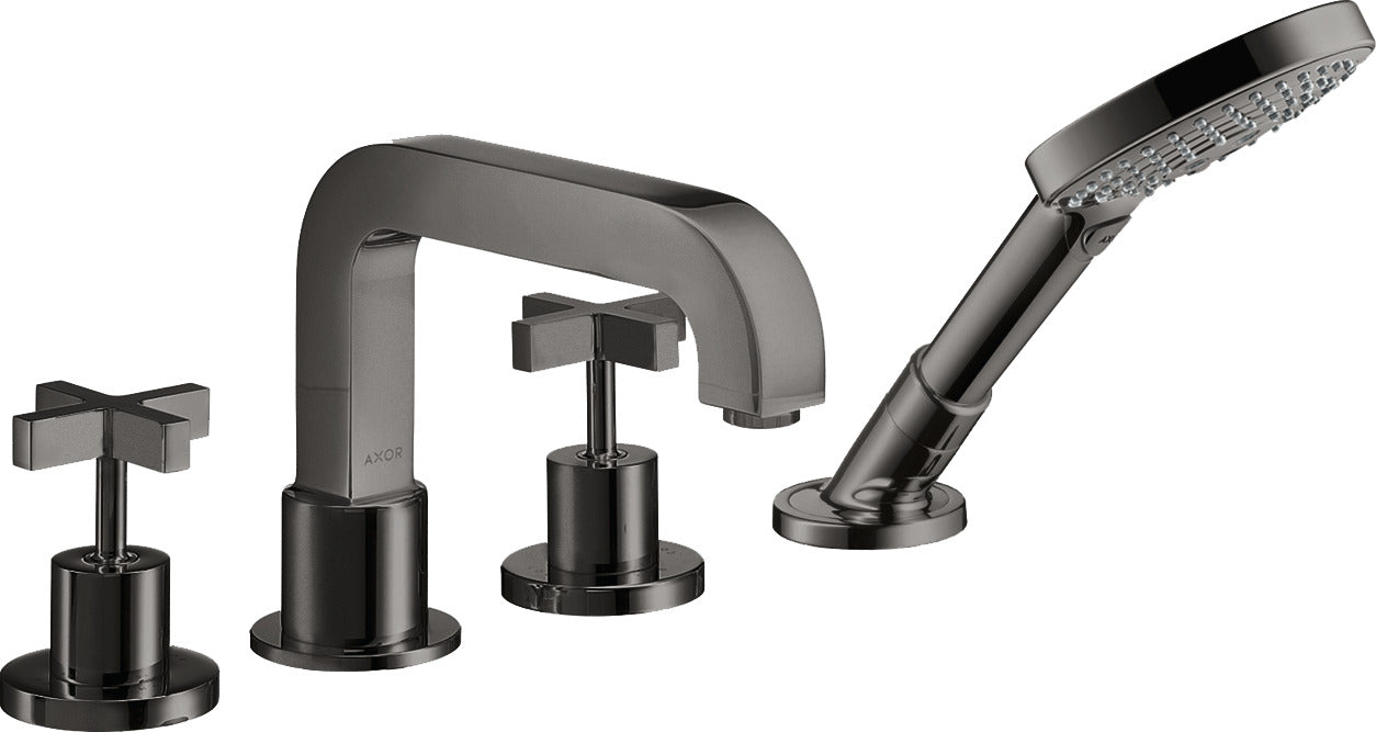 AXOR Citterio 4-hole rim-mounted bath mixer with cross handles and escutcheons