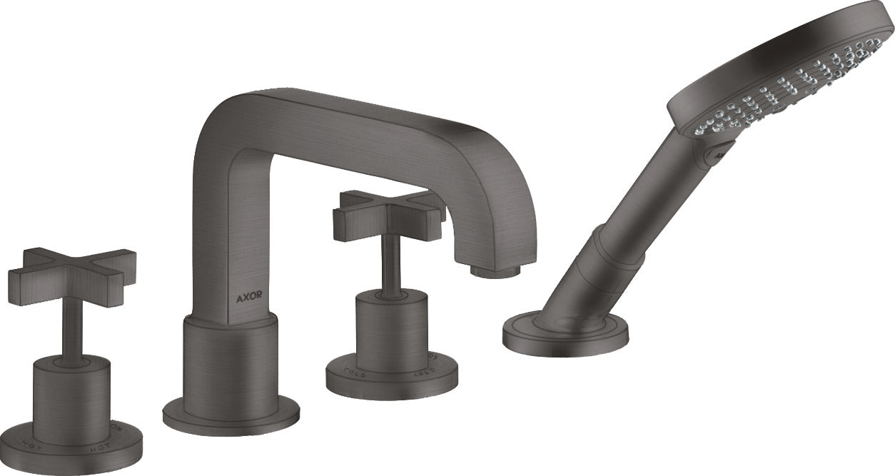 AXOR Citterio 4-hole rim-mounted bath mixer with cross handles and escutcheons