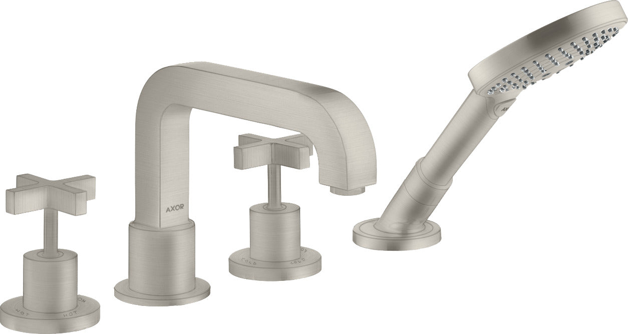 AXOR Citterio 4-hole rim-mounted bath mixer with cross handles and escutcheons