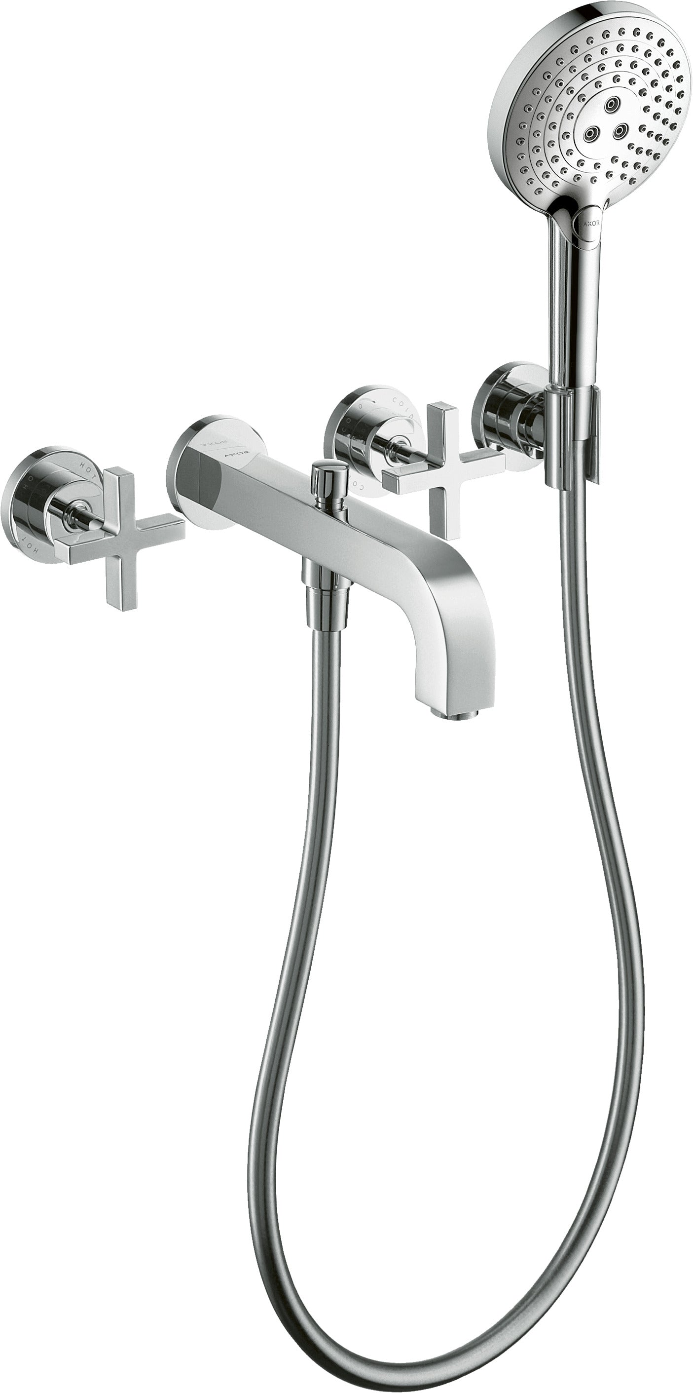 AXOR Citterio 3-hole bath mixer for concealed installation wall-mounted with cross handles and escutcheons