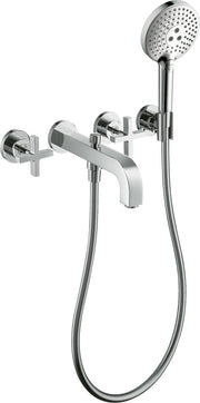 AXOR Citterio 3-hole bath mixer for concealed installation wall-mounted with cross handles and escutcheons