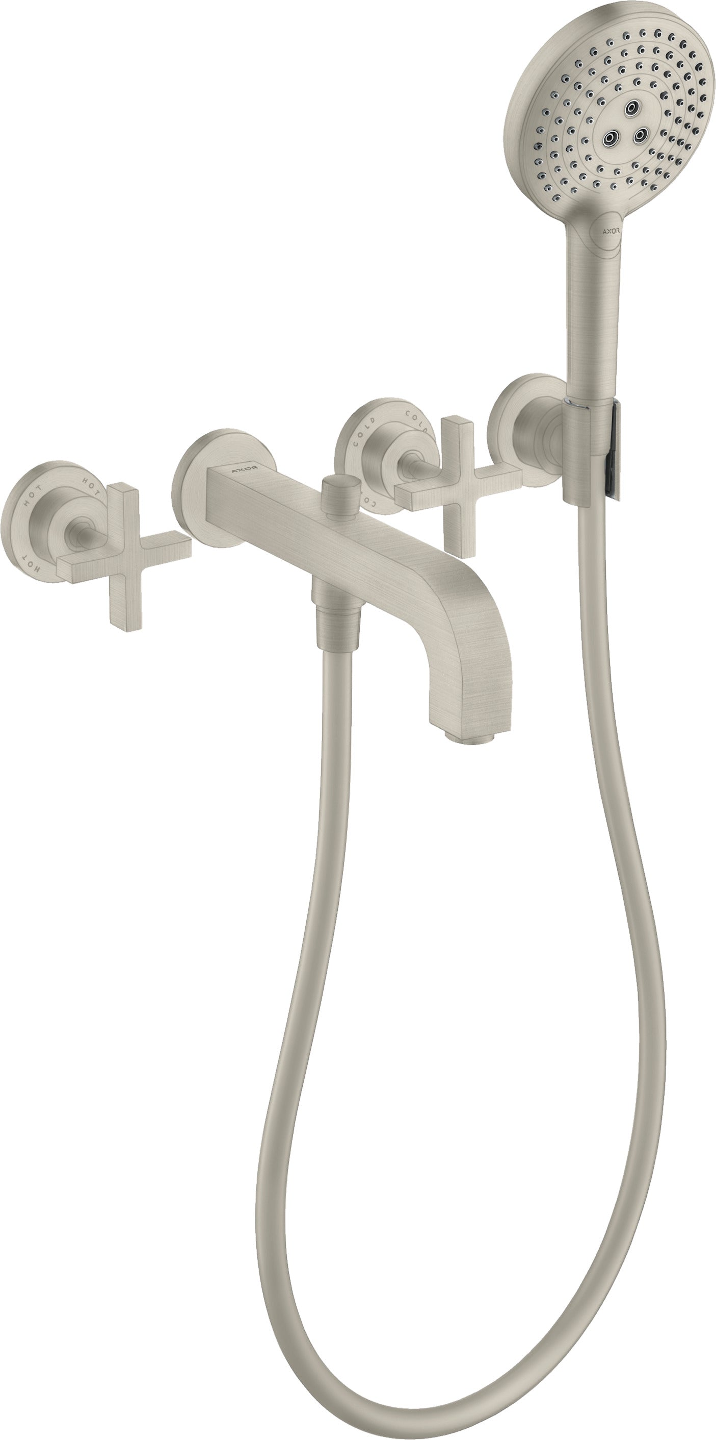 AXOR Citterio 3-hole bath mixer for concealed installation wall-mounted with cross handles and escutcheons