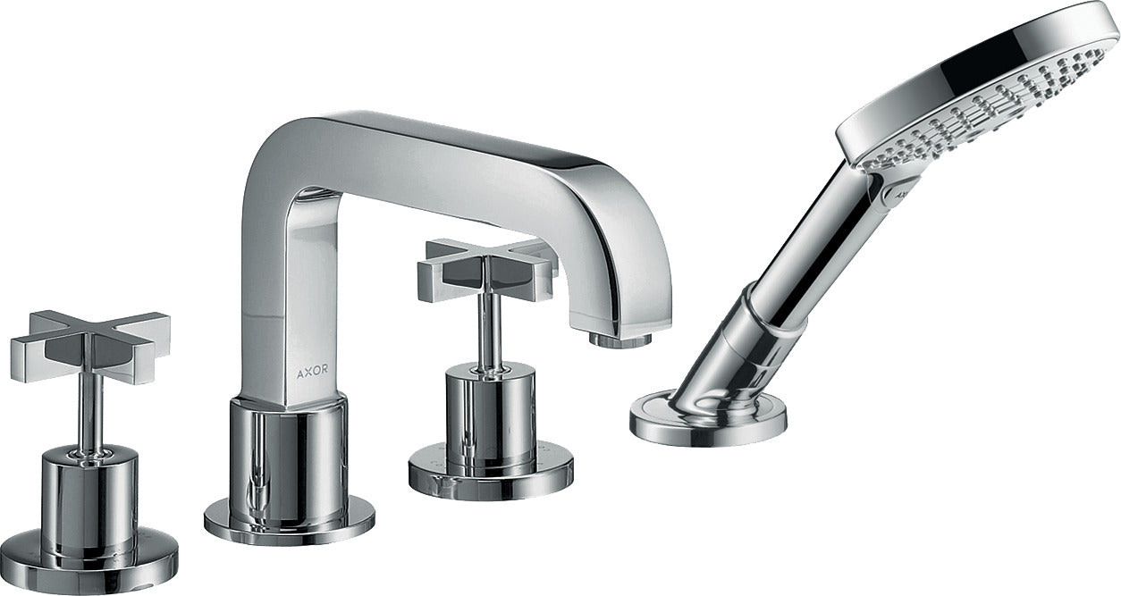 AXOR Citterio 4-hole tile mounted bath mixer with cross handles and escutcheons