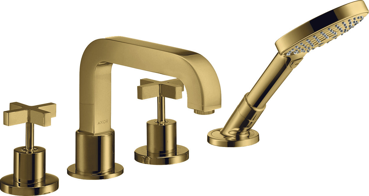 AXOR Citterio 4-hole tile mounted bath mixer with cross handles and escutcheons