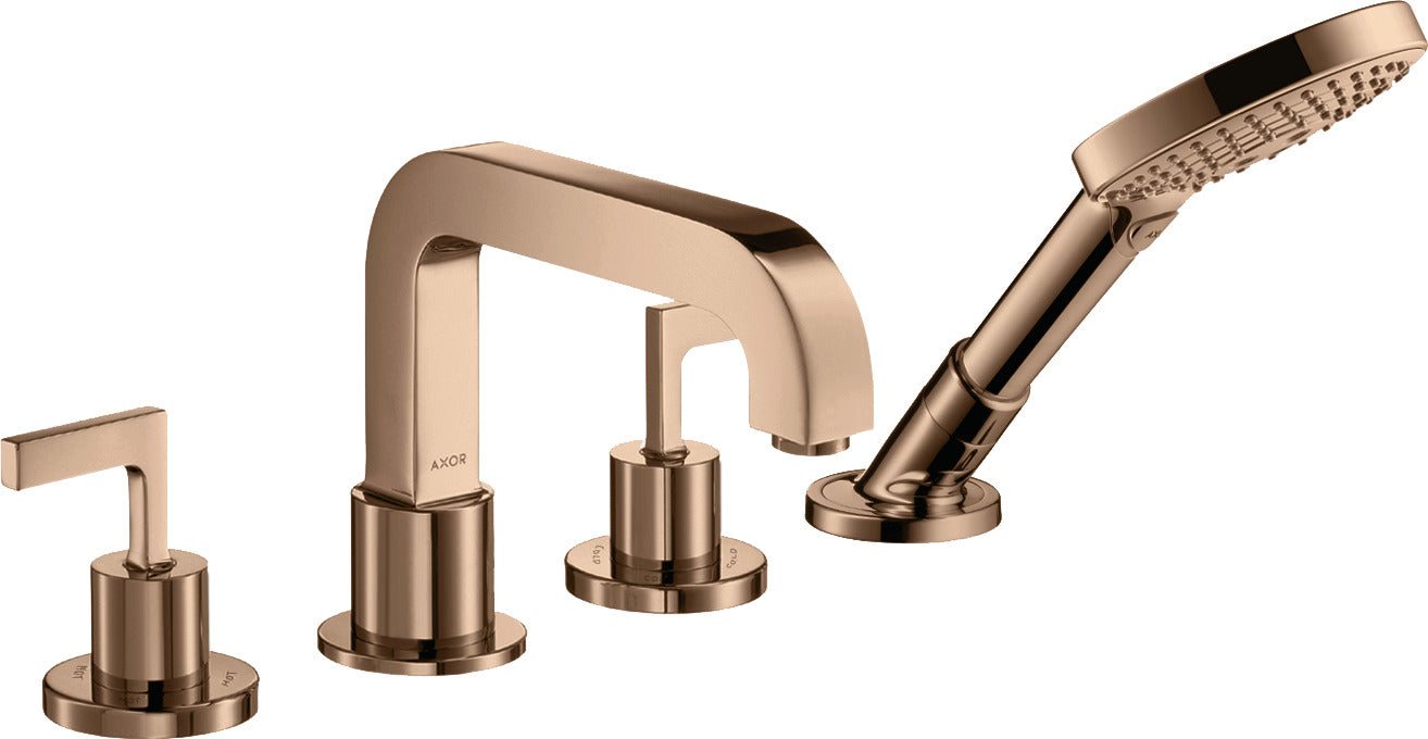 AXOR Citterio 4-hole tile mounted bath mixer with lever handles and escutcheons