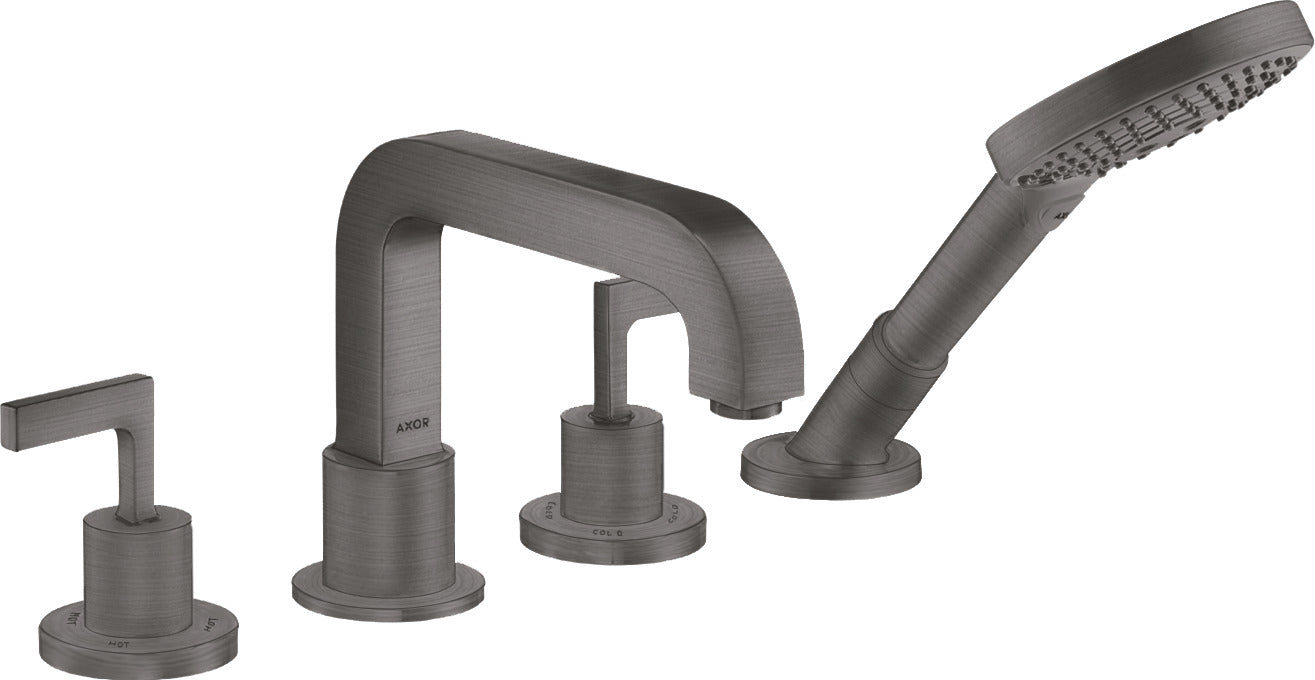AXOR Citterio 4-hole tile mounted bath mixer with lever handles and escutcheons