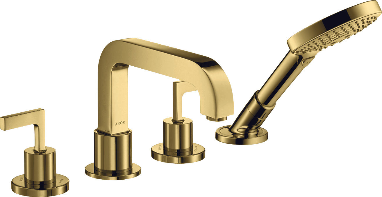 AXOR Citterio 4-hole tile mounted bath mixer with lever handles and escutcheons
