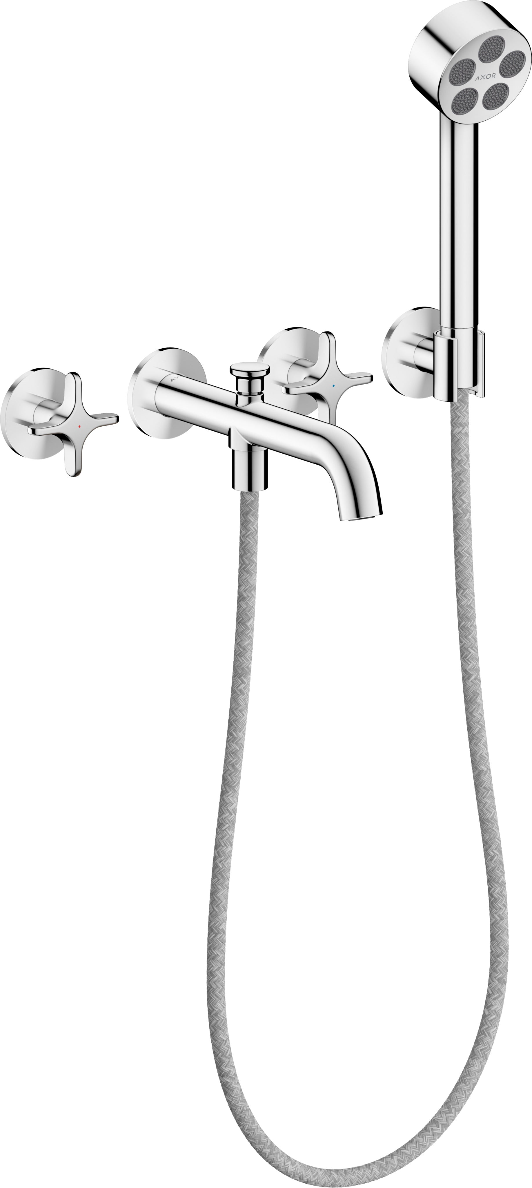 AXOR One 3-hole bath mixer for concealed installation wall-mounted with cross handles and hand shower