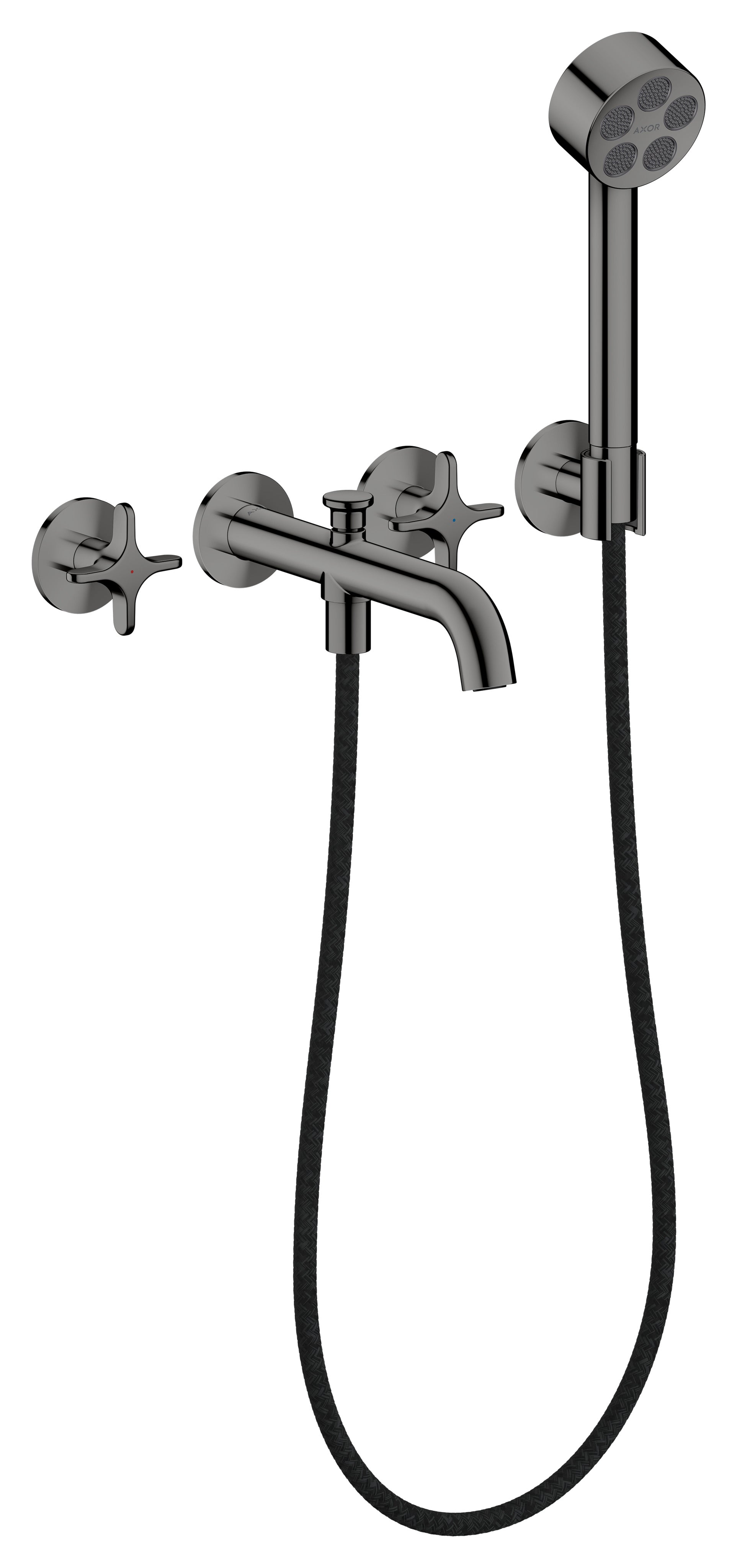 AXOR One 3-hole bath mixer for concealed installation wall-mounted with cross handles and hand shower